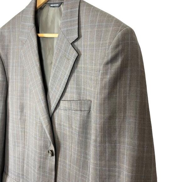 Bachrach 100% Wool Plaid Taupe Brown 2 Button Suit Jacket Blazer sz 42 Long 42L - Picture 8 of 16